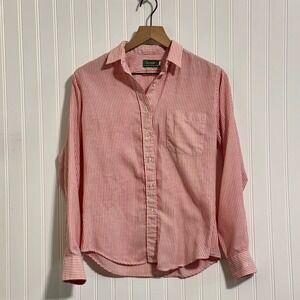 Vintage Izod Lacoste For Her Striped Button Down Shirt Red White Size 8 Preppy